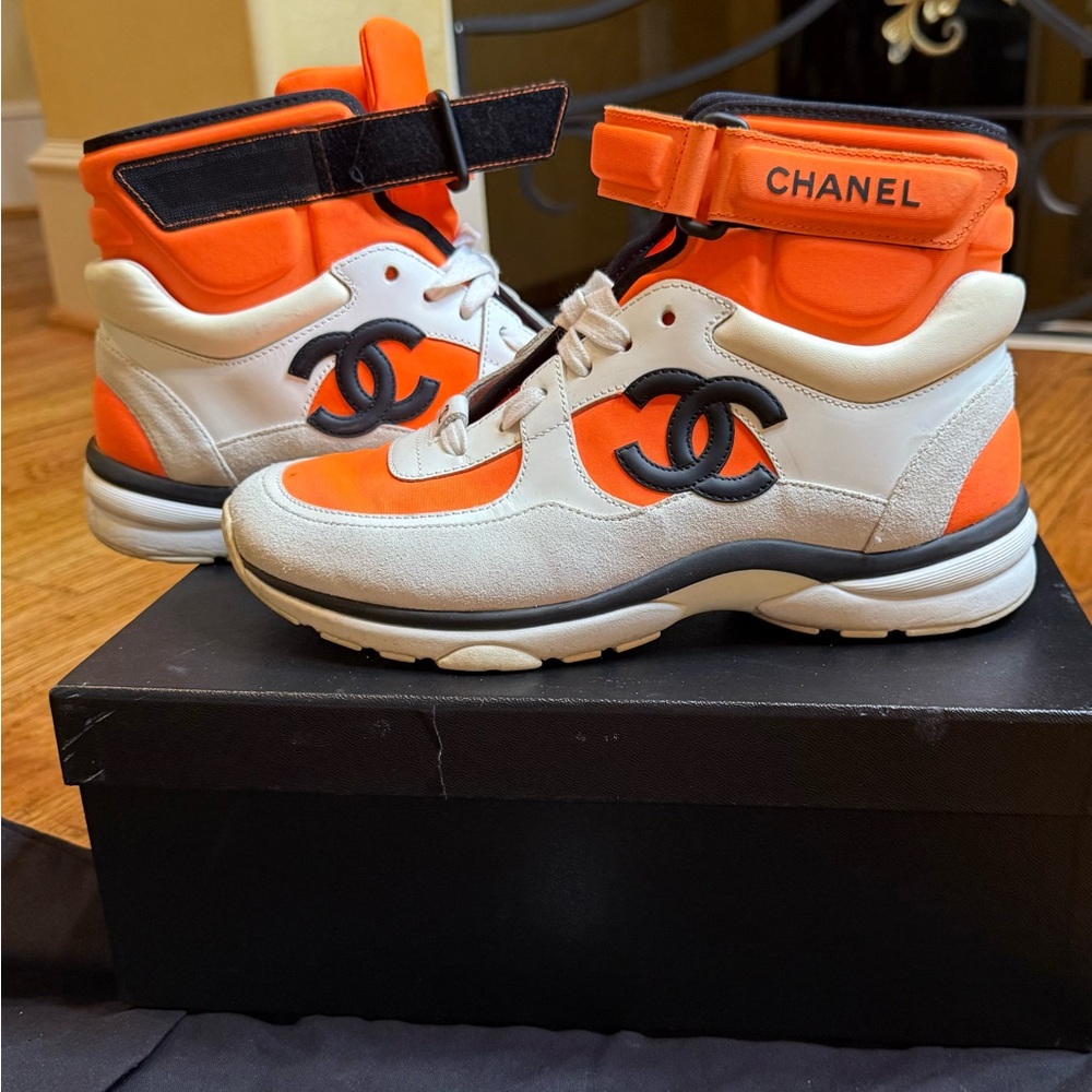 Chanel Leather Suede CC high top sneakers